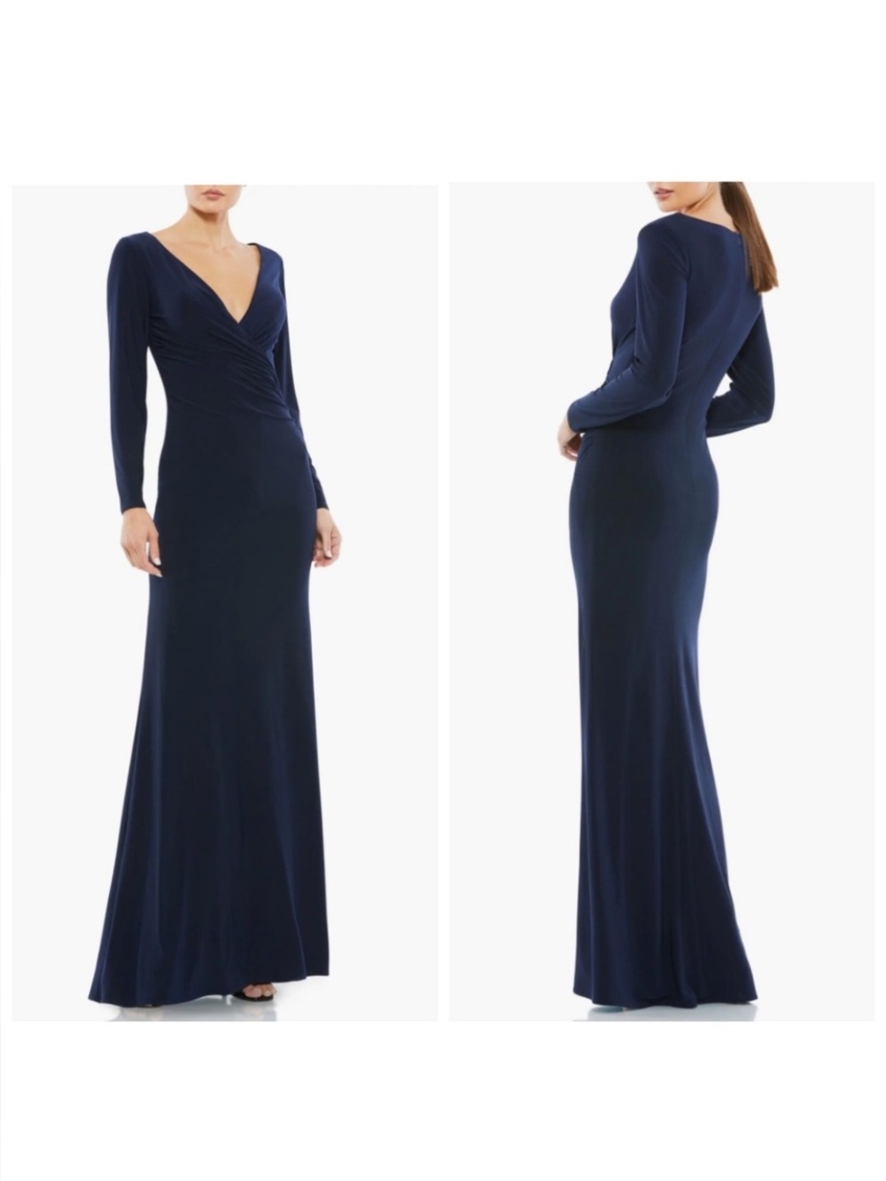 Ieena Mac Duggal Ruched Jersey V-Neck Gown dress Size‎ 4 navy blue prom wedding